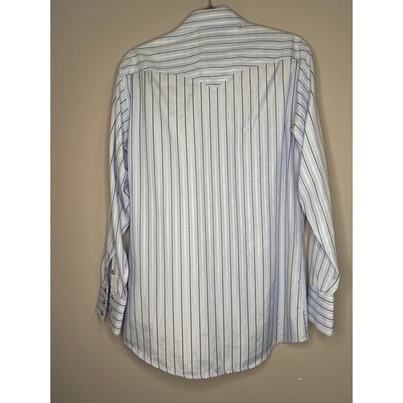 Panhandle Slim Men's Blue Striped Pearl Snap Long Sleeve Shirt Medium - Picture 3 of 9